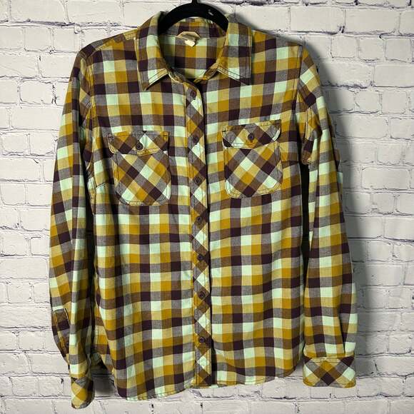 Duluth Trading Co. Tops - Duluth Trading Co. Women's Yellow & Purple Plaid Button-Up Flannel Shirt